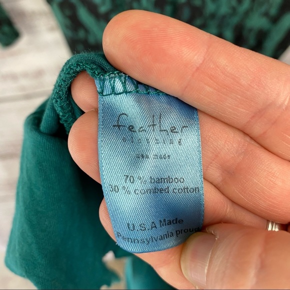 FEATHER CLOTHING Forest Green & Black Leaf Print 3/4 Sleeve Knit Bamboo Dress - Picture 6 of 6